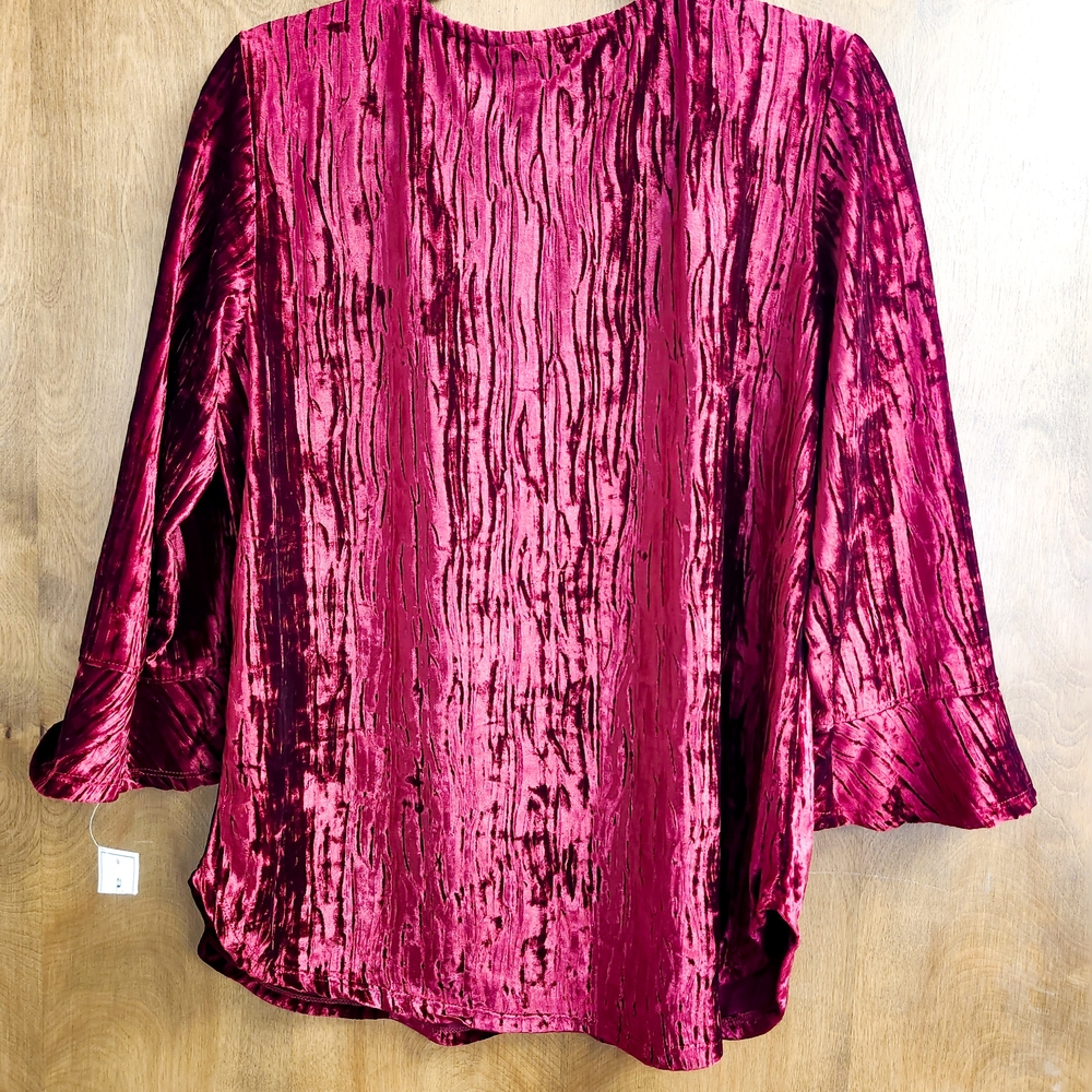 Alfred Dunner Velvet Top Womens Medium Red Crushed Velvet Holiday Party Blouse - Picture 5 of 6